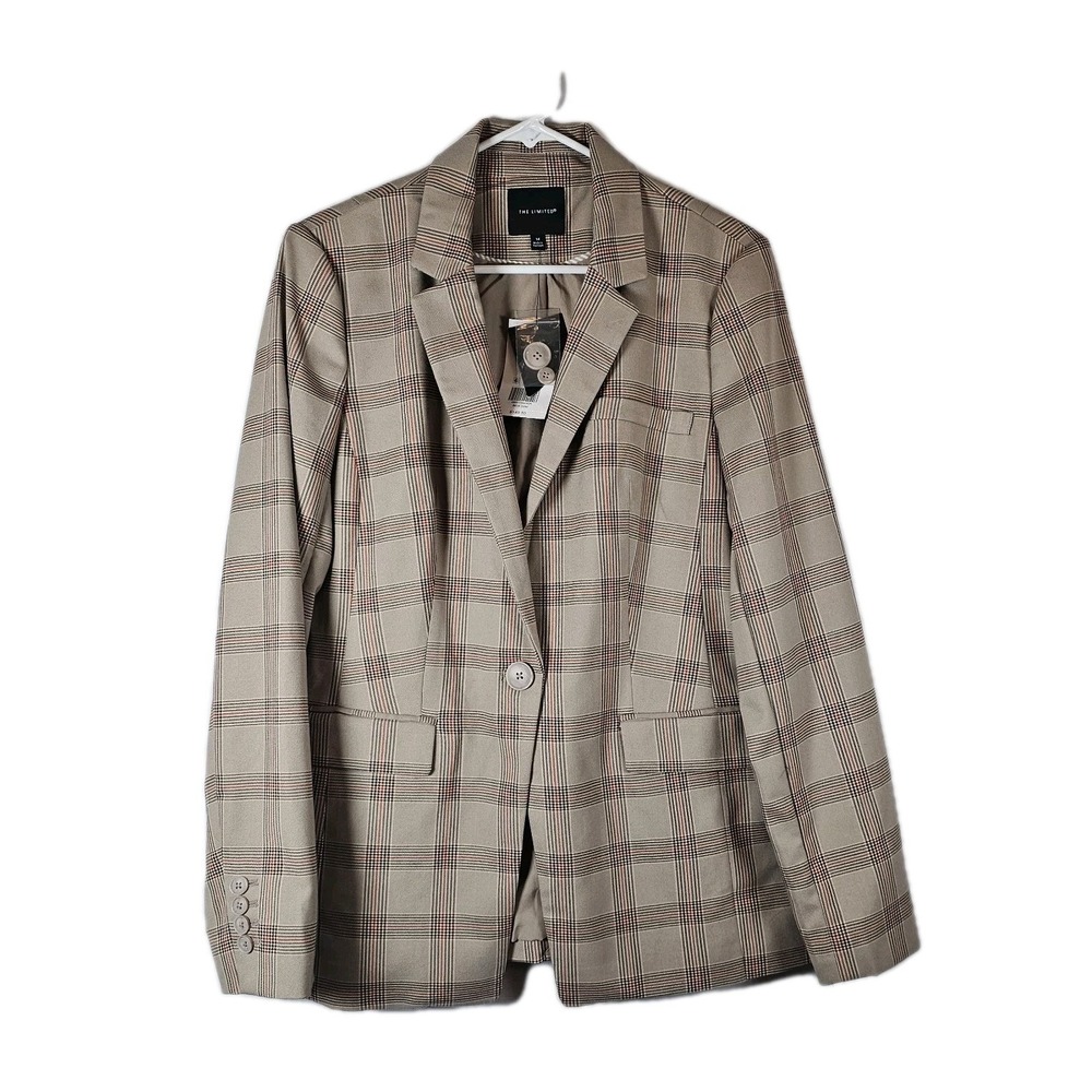 The Limited Size 14 Longline Tan plaid Lined Blazer Career Preppy Academic NWT